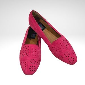 Retro 80's Art Effects Laser Cutout Bright Pink Leather Loafer Flats Size 8 M